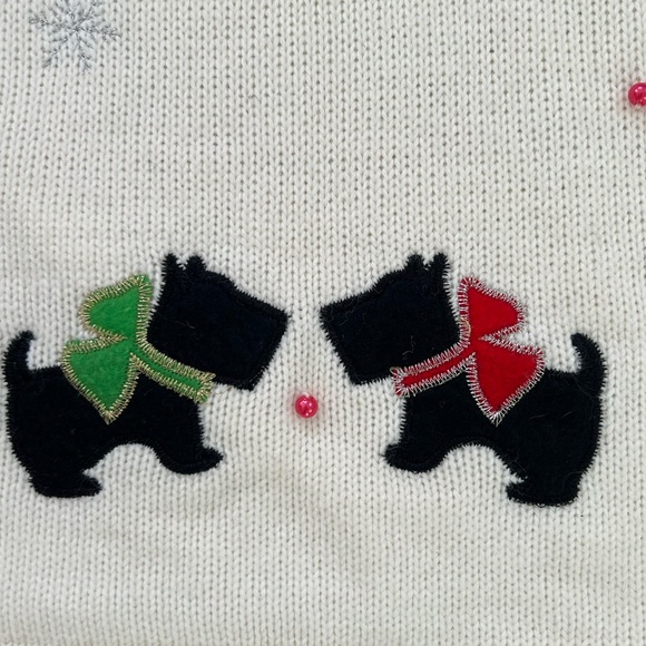 Christmas Sweater Scotty Dog Presents Pullover Cream Embroidered Womens Size XL - Picture 5 of 6